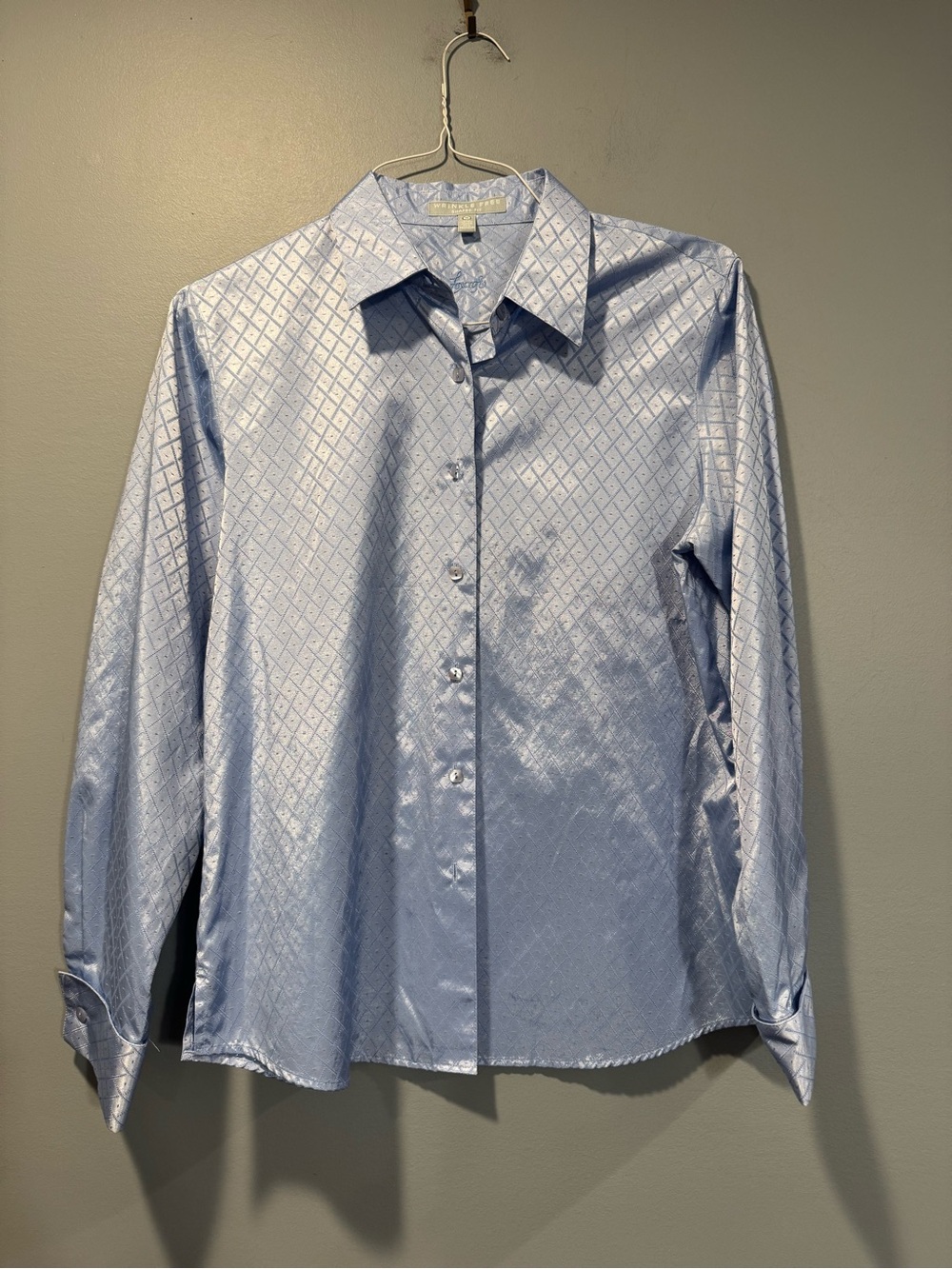 *Foxcroft Light Blue Diamond-Print Blouse
